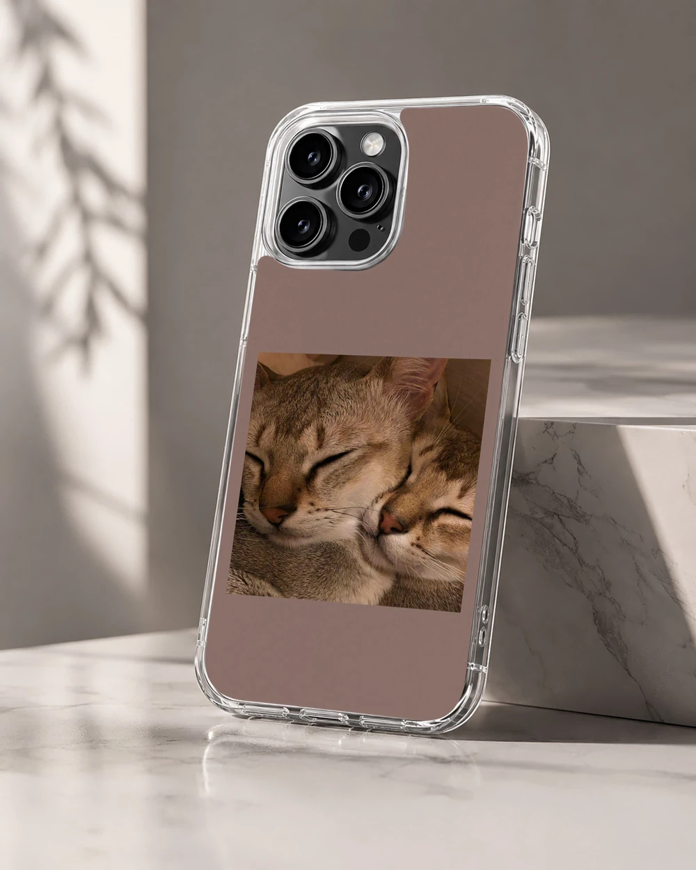 Aesthetic cat design phone case featuring two cats snuggling.